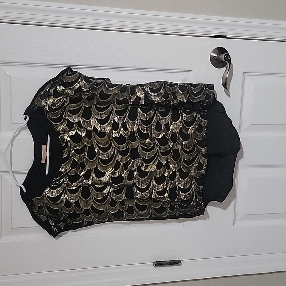 Gibson Latimer Gold and Black Chiffon Blouse